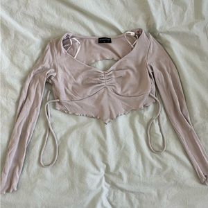 White Fox Long Sleeve Gray Crop Top Backless Size Medium